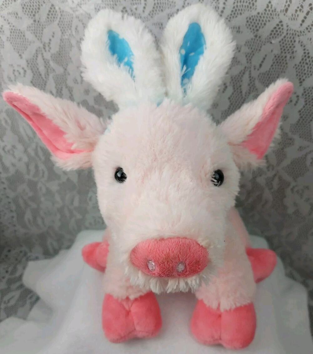 Dan Dee Easter Pig Plush Bunny Ears Pink Blue White 12" Stuffed Animal Toy 2015